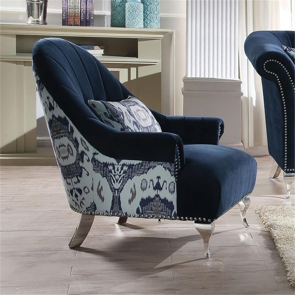 Acme Jaborosa Velvet Upholstered Accent Chair in Blue