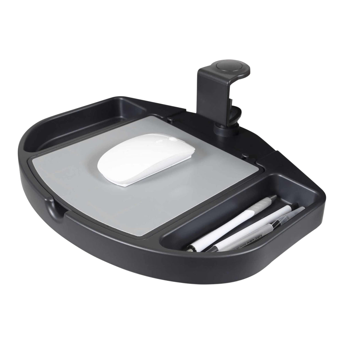 Stand Up Desk Store Clamp On 360 Degrees Swivel Out Mouse Tray With Storage For Desks And Tables Up To 1.5' Thick
