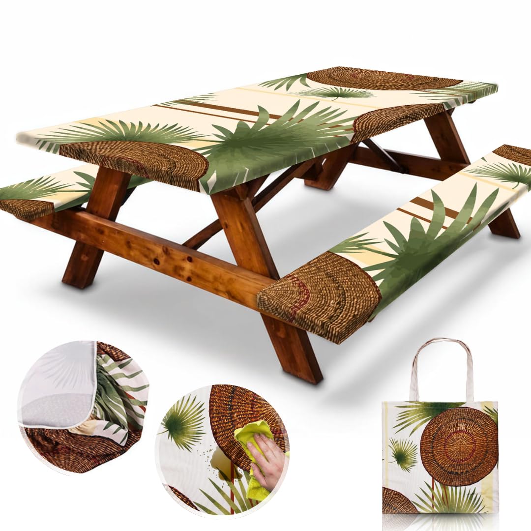 Rnoony 6Ft Polyester Picnic Table Cover With Bench Covers Windproof & Waterproof Tablecloth, Perfect For Camping Gifts & Rv Essentials, Cool Camping Gadgets With Carrying Bag 72X30 Inches 4Pcs Tree