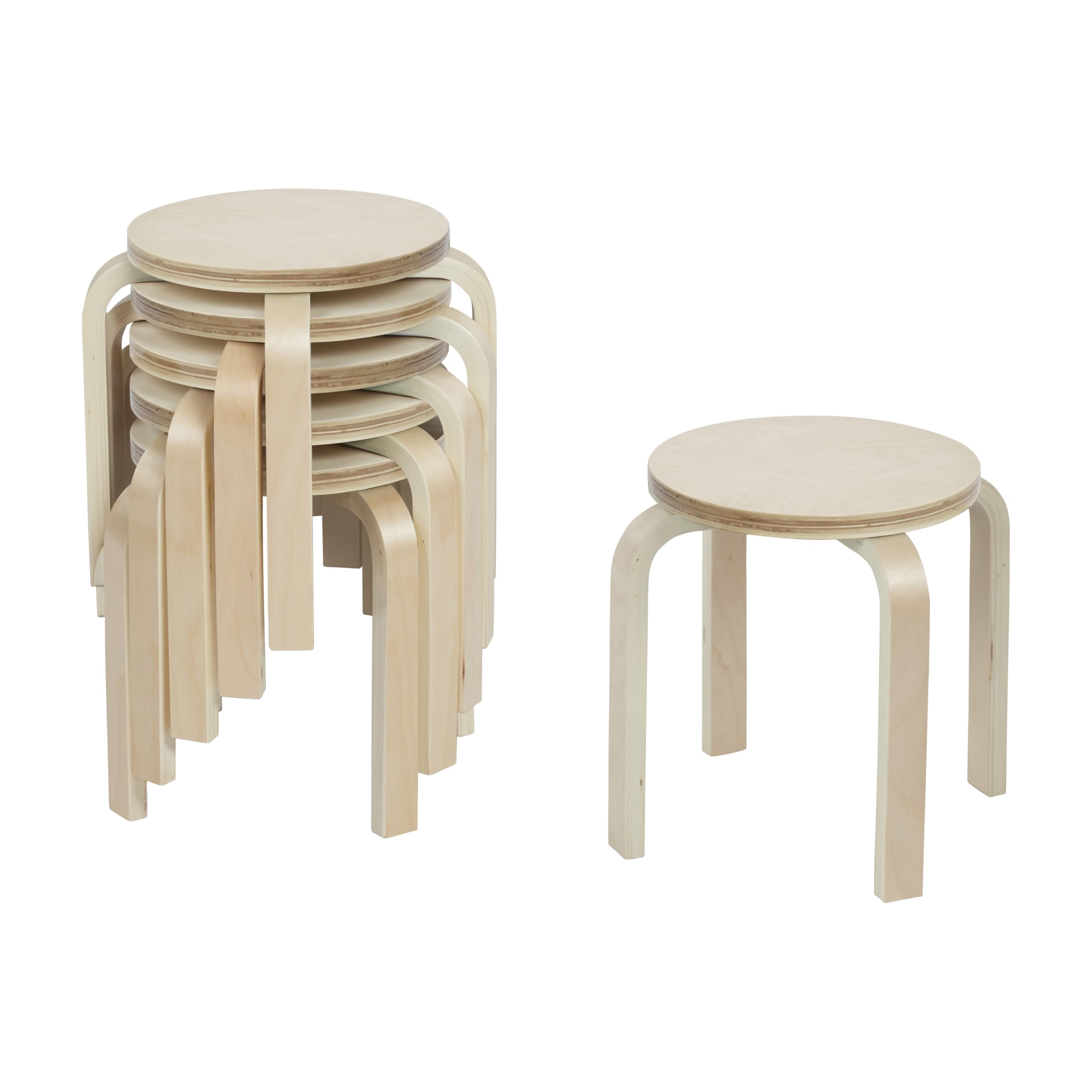 Ecr4Kids Bentwood Stackable Stools, Classroom Furniture, Natural, 6-Piece