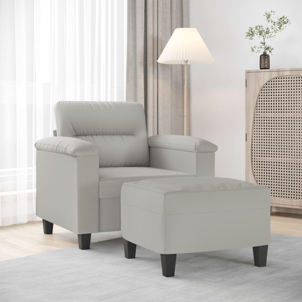 vidaXL Sofa Chair with Footstool, Comfortable and Stylish Seating, Light Gray Microfiber Fabric Upholstery, Compact Size Perfect for Living Room, Bedroom, Office