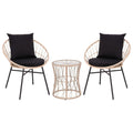 Flash Furniture Devon 3-Piece Indoor/Outdoor Bistro Set - Tan Finish Rattan Rope Papasan Style Chairs And Glass Top Side Table - Black Back And Seat Cushions