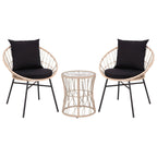 Flash Furniture Devon 3-Piece Indoor/Outdoor Bistro Set - Tan Finish Rattan Rope Papasan Style Chairs And Glass Top Side Table - Black Back And Seat Cushions