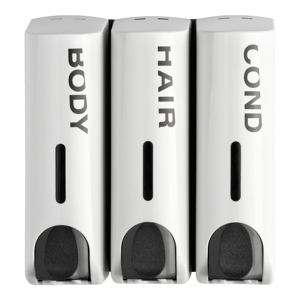 Trio Wall Mounted Shampoo Soap Shower Dispensers with 3x350ml Refillable Bottles, White