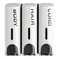 Trio Wall Mounted Shampoo Soap Shower Dispensers with 3x350ml Refillable Bottles, White