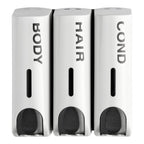 Trio Wall Mounted Shampoo Soap Shower Dispensers with 3x350ml Refillable Bottles, White