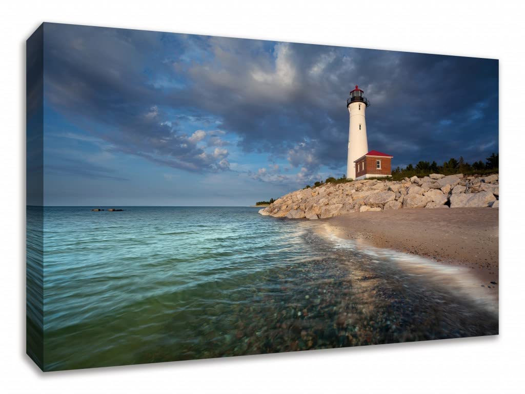 45' Beach with White Light House 4 Giclee Wrap Canvas Wall Art