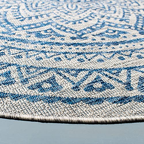 Safavieh Courtyard Collection 3' Round Light Grey/Blue Cy8734 Indoor/Outdoor Non-Shedding Easy Cleaning Patio Backyard Porch Deck Mudroom Area Rug