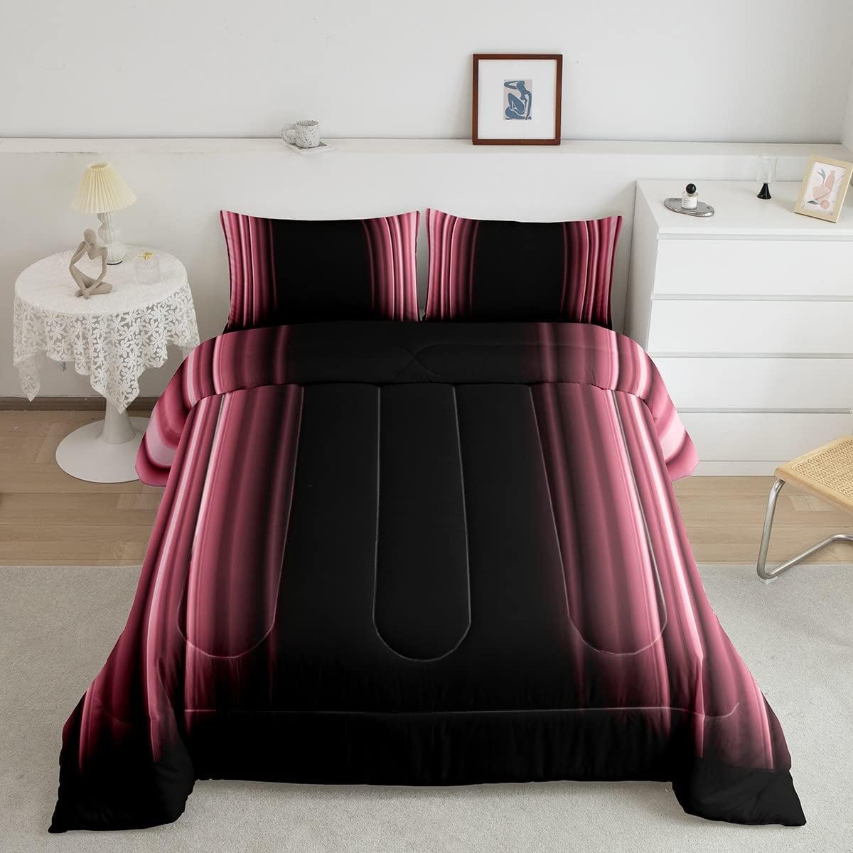 Feelyou Abstract Ombre Comforter Set Kids Teens Pink Black Bedding Set Room Decor 2Pcs Twin Size,Reversible Black Boys