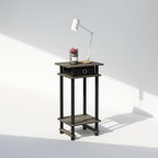 Furinno Turn-N-Tube Tall Nightstand With Bin, 1-Pack, Plastic Poles, French Oak/Black/Black