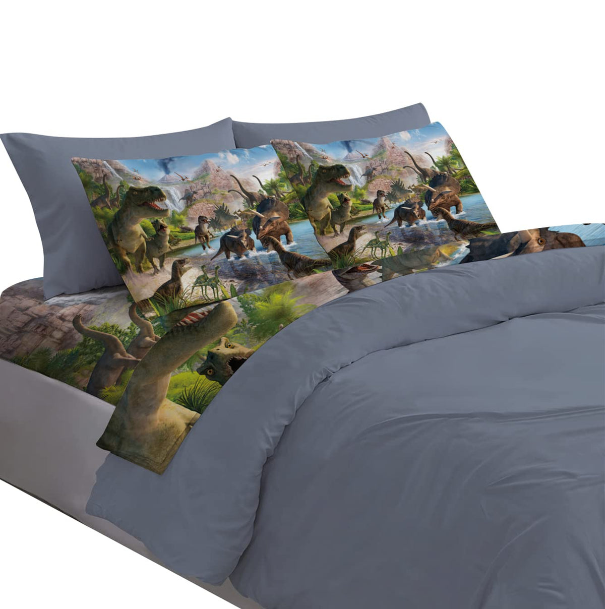 Niuone 4Pcs Dinosaurs Bed Sheets Set Queen For Boys 3D Realistic Dinosaur Green Fitted Sheets Set Ancient Dinosaur Theme Kids/Ad