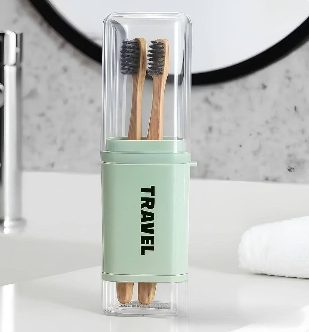 PRAMANTA Multi Purpose DoubleLayer Travel Toothbrush Case Toothpaste Holder Portable Mouthwash Cup (1Pcs) (Transparent + Multic