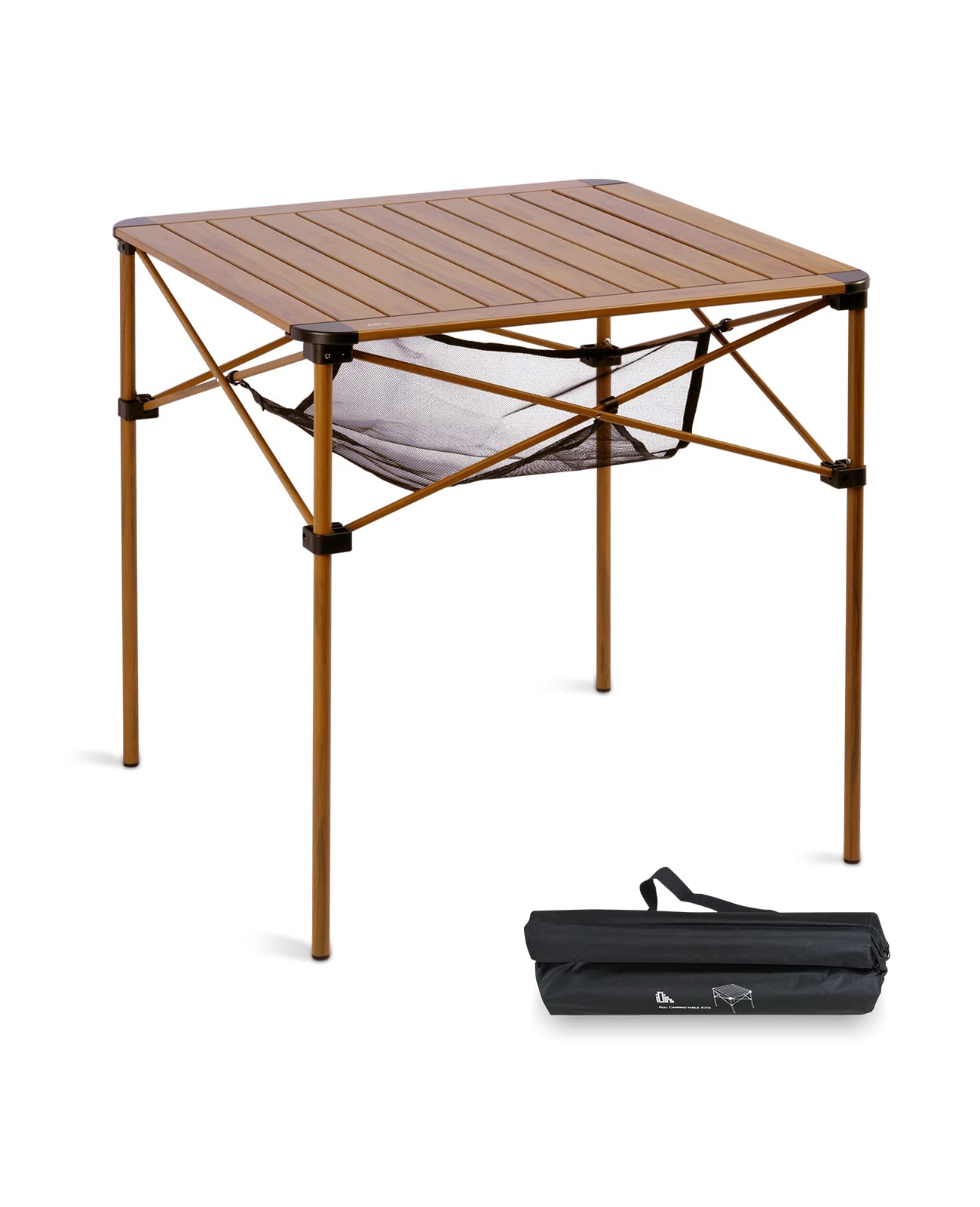 Iclimb Lightweight Stable Alu. Folding Square Table Roll Up Top With Carry Bag For Camping Picnic Backyards Bbq Camp Kitchen (Nature, L)