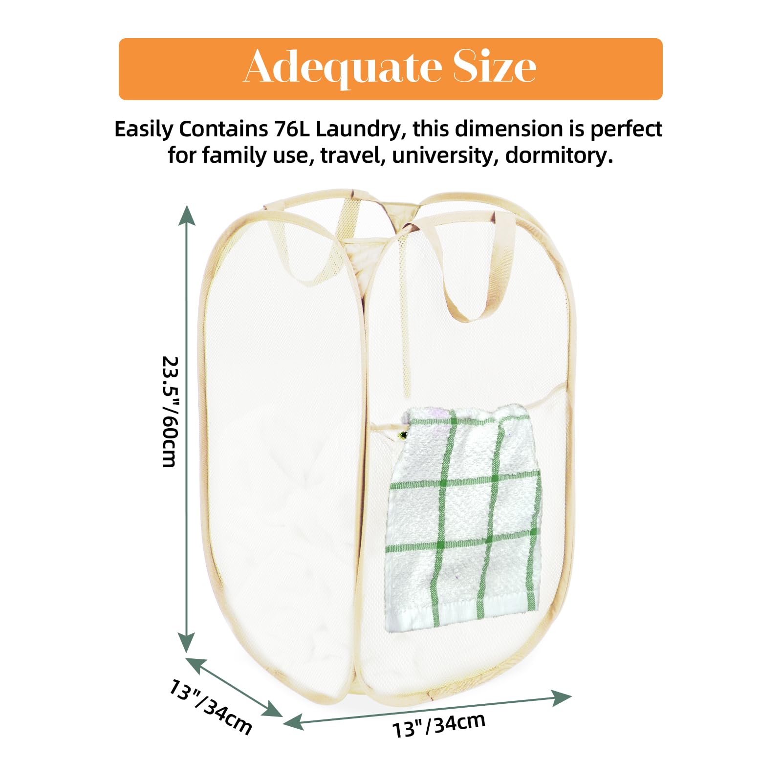 Durable Collapsible Laundry Baskets- Reinforced Mesh Pop Up Laundry Hamper With Side Pocket, Foldable Clothes Storage Hamper Wit