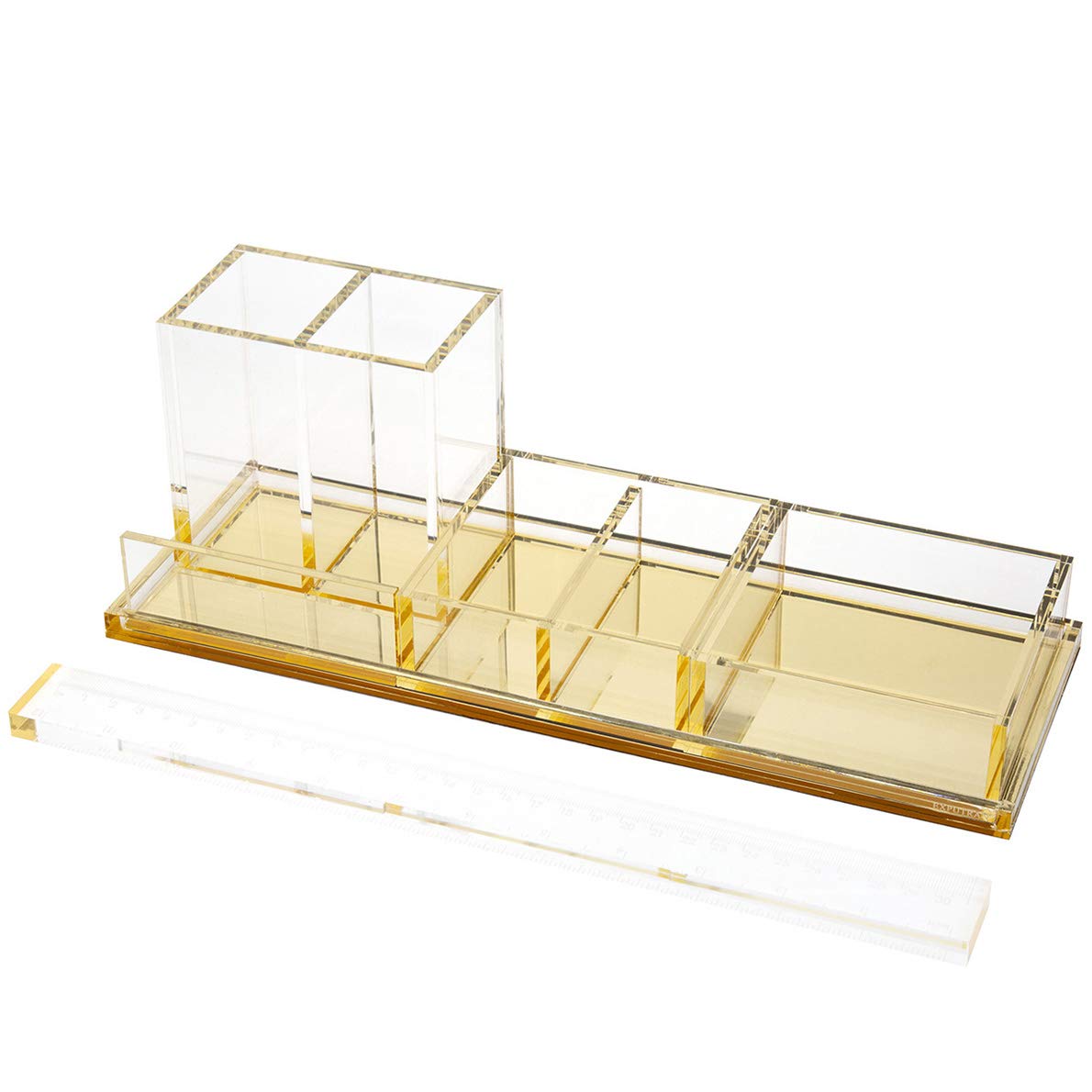 Exputran Acrylic Desk Organizer 4-Piece Desk Kit + Free Complimentary Acrylic Ruler, Desktop Organization For Office Or Home (Go