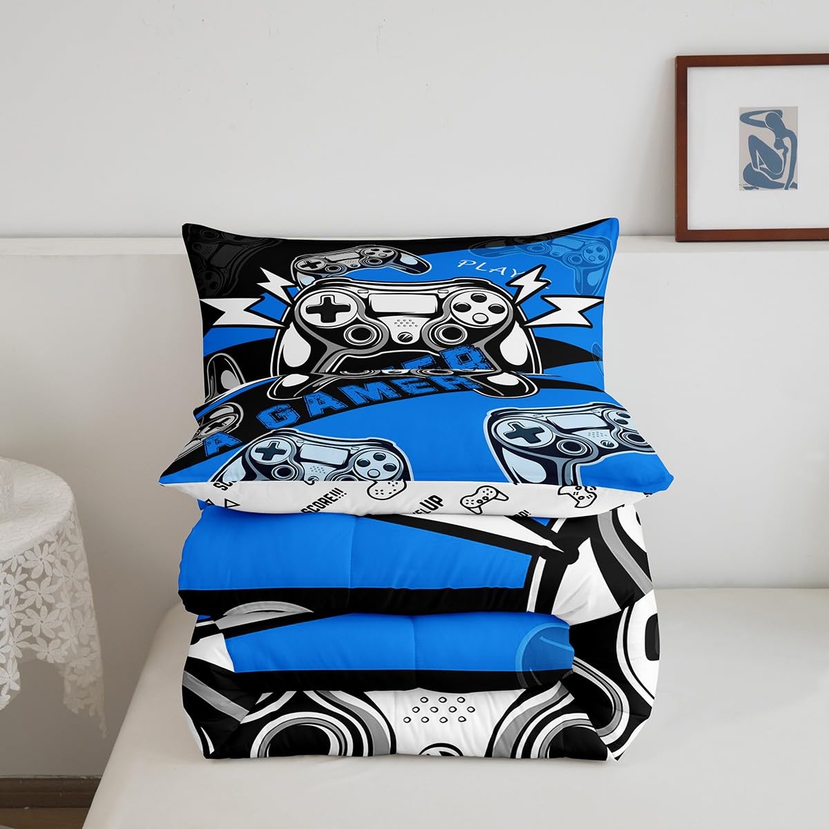 Erosebridal Twin Comforter Set For Boys Girls Kids,Gamer Comforter Sets For Boys Teens Video Game Bedding Set,Gaming Console Com