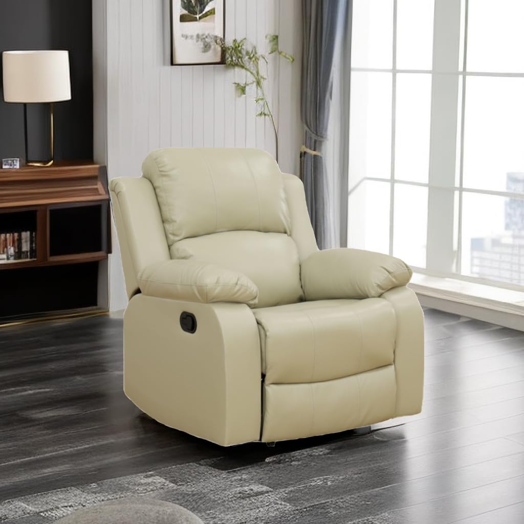 Caberryne Leather Recliner Chair for Living Room Furniture Set,Beige Leather Reclining Chair for Small Space/Rv, Wall Hugger Rec