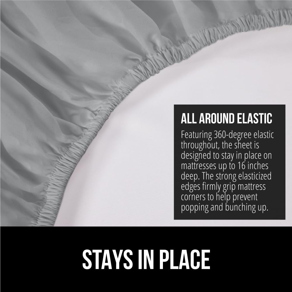 Gorilla Grip Fitted Sheets, Stay In Place King Size Bottom Bed Sheet For Deep Pocket Mattress, Soft Breathable Lightweight Microfiber, All Around Elastic, Oeko-Tex, Wrinkle And Shrink Resistant, Gray