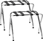 Foldable X-Shape Luggage Rack with Nylon Straps & Rubber Feet, Chrome Finish