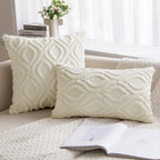 Miulee Cream White Throw Pillow Covers 16X16 Inch, Soft Winter Plush Faux Wool Couch Pillow Covers Set Of 2 Decorative Farmhouse Boho Throw Pillows For Sofa Living Room Bed