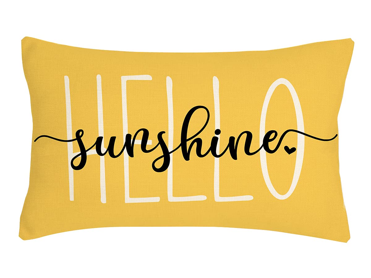 4Th Emotion Hello Sunshine Pillow Cover Farmhouse Yellow Lumbar Pillow Cover Spring Summer Decorations Cushion Case For Sofa Cou