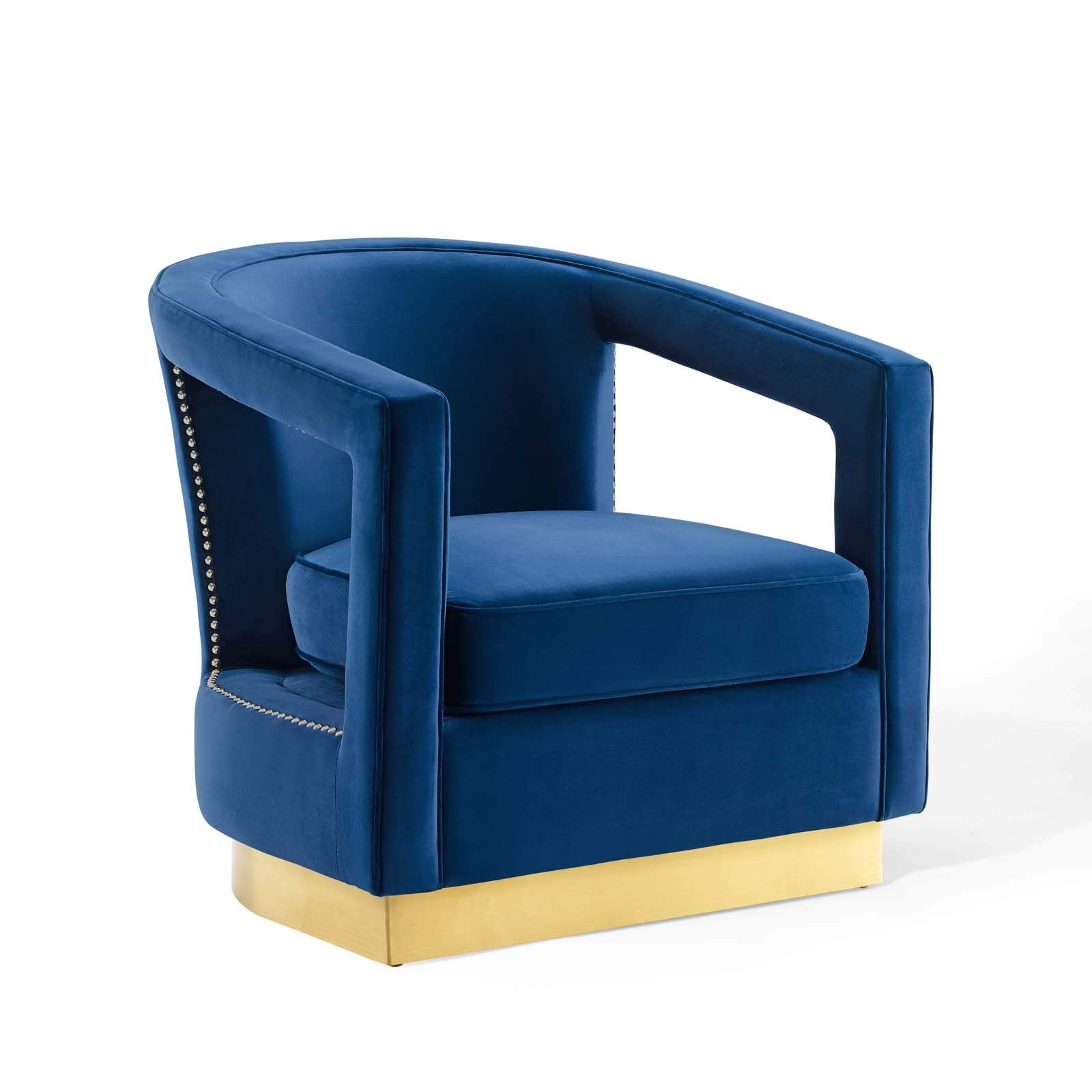 Modway Frolick Upholstered Performance Velvet Lounge Accent Armchair In Navy