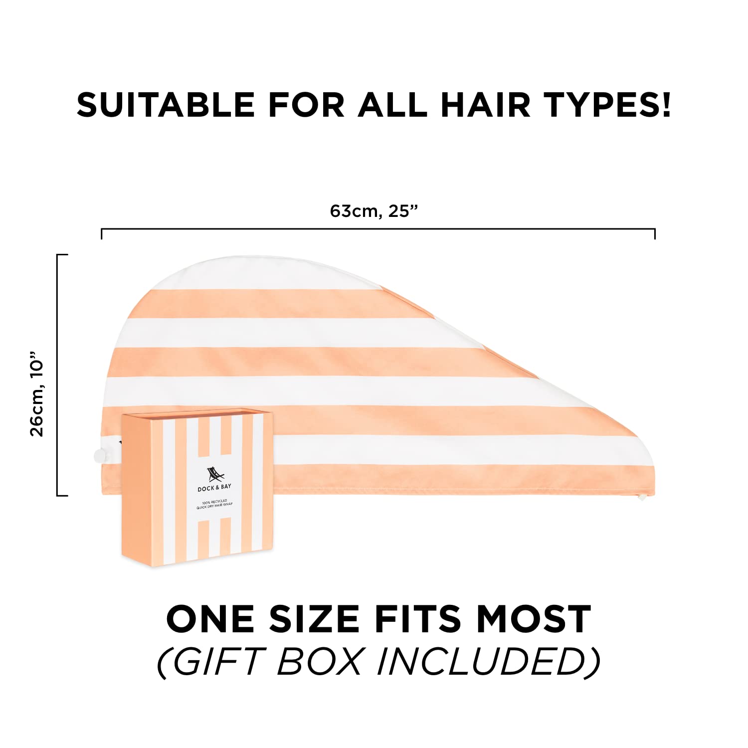 Dock & Bay Turban Hair Towel - For Home & The Beach - Super Absorbent, Quick Dry - Positano Peach, One Size