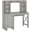 HOMCOM Farmhouse Computer Desk with Hutch and Cabinet, Home Office Desk with Storage, for Study, Light Grey