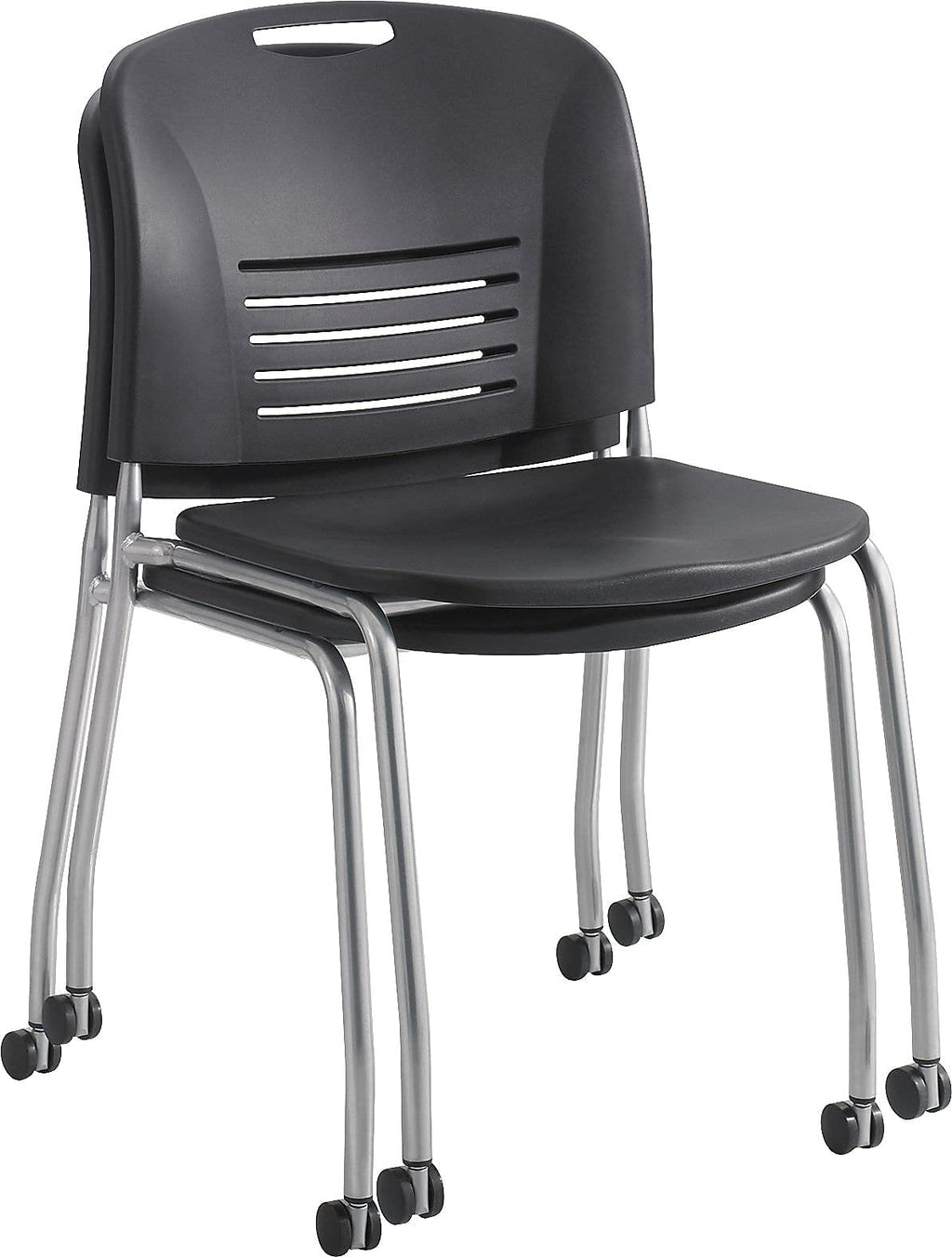 Safco Products 4291BL Vy Straight Leg Stack Chair with Casters, (Qty. 2), Black