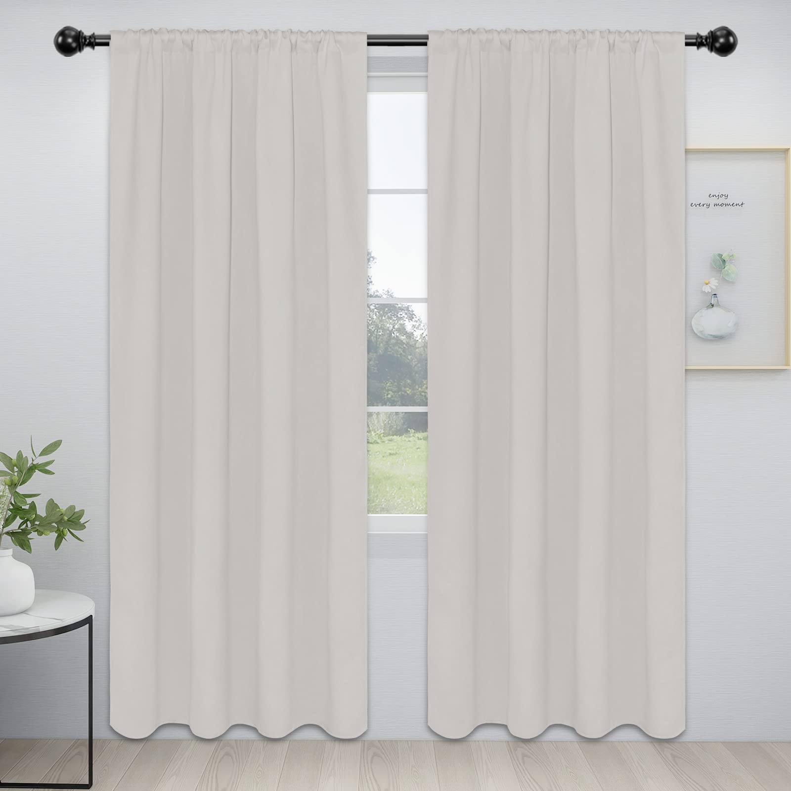 Easy-Going Rod Pocket Blackout Curtains For Bedroom, Room Darkening Window Curtains For Living Room, Thermal Insulated Noise Reduction Solid Window Drapes, 2 Panels (52X84 In, Light Linen)