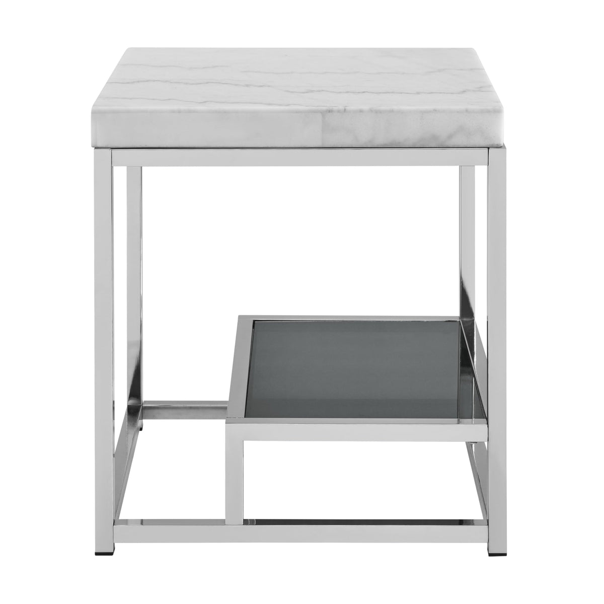 Steve Silver Company Aston End Table, Modern/Contemporary/Eclectic, White Marble Veneers, Tempered Black Glass, Side Table/Night Stand, 22&quot; D x 22&quot; W x 24&quot; H, White