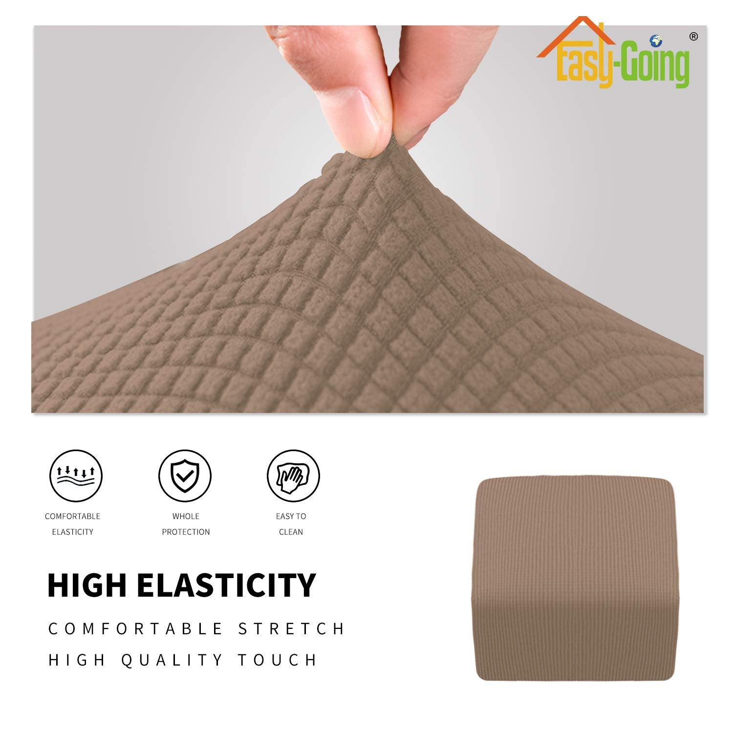 Easy-Going Stretch Ottoman Cover Folding Storage Stool Furniture Protector Soft Rectangle Slipcover With Elastic Bottom (X-Small,Camel)