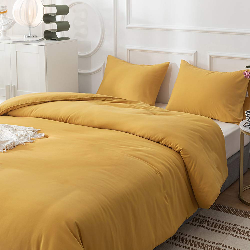 Clothknow Mustard Yellow Full Size Comforter Set 3Pcs Dark Yellow Bedding Comforter Sets Turmeric Comforter Soft Yellow Comforte