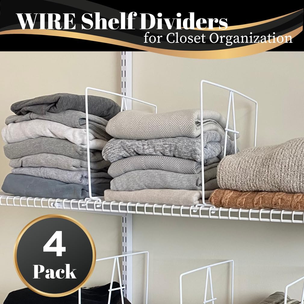Evelots Wire Shelf Dividers -4 Pack- Closet Storage & Organization For Office/Pantry/Garage - Tall Shelf Separator - Easy Clip-No Tool - Solid Coated Steel