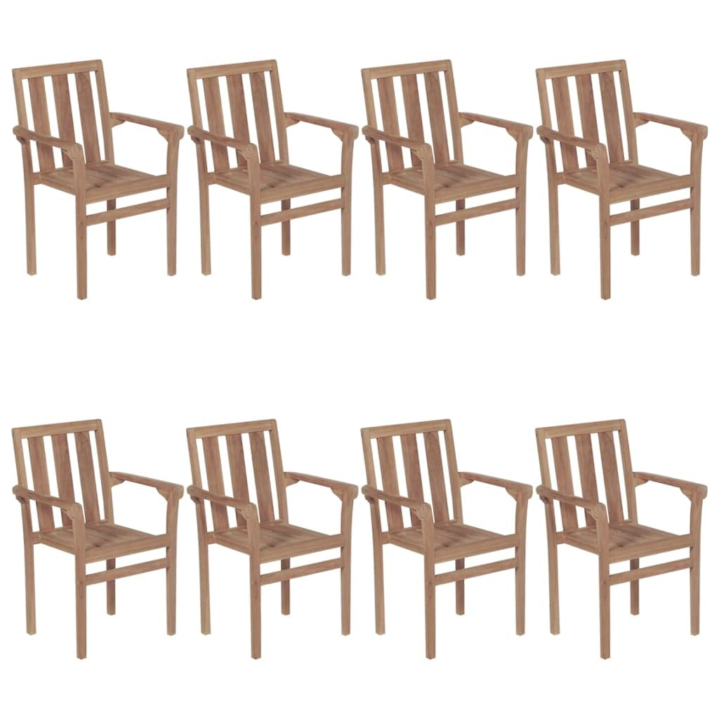 vidaXL Solid Teak Wood Stackable Patio Chairs with Cushions - 8 pcs Set, Weather Resistant, Suitable for Homes, Offices, Bars, and Cafes, Easy Assembly, Natural Wood Finish