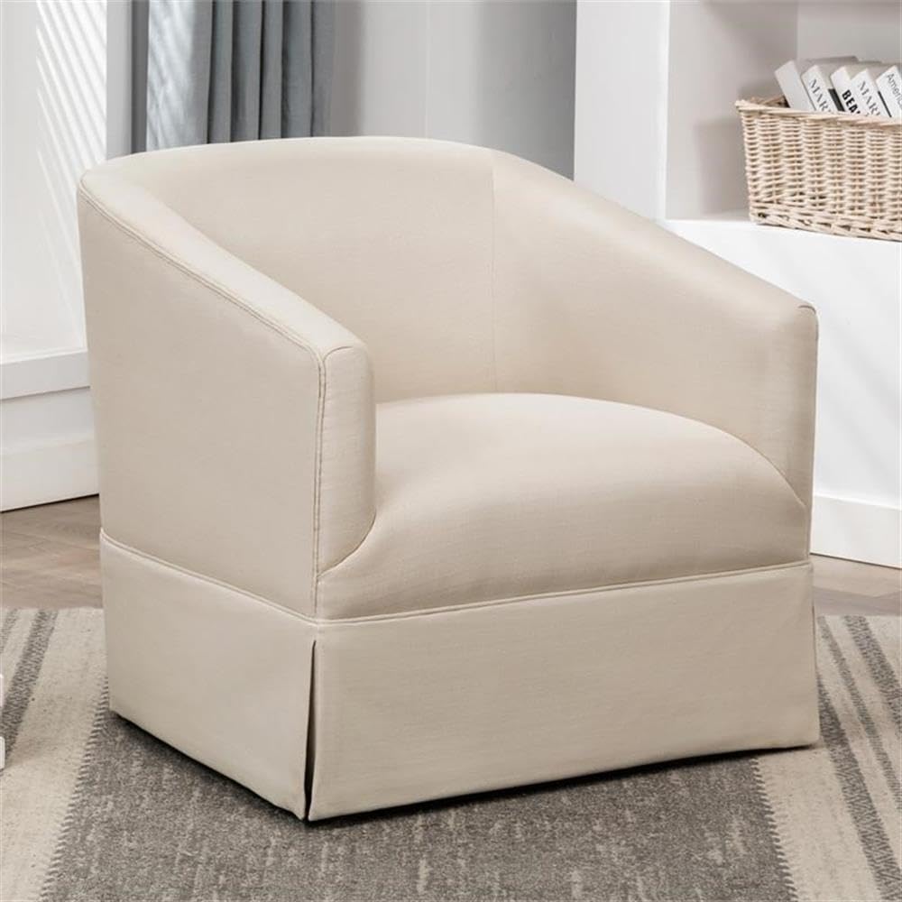 Comfort Pointe Elm Ivory Woven Polyester Fabric Skirted 360-degree Swivel Accent Chair