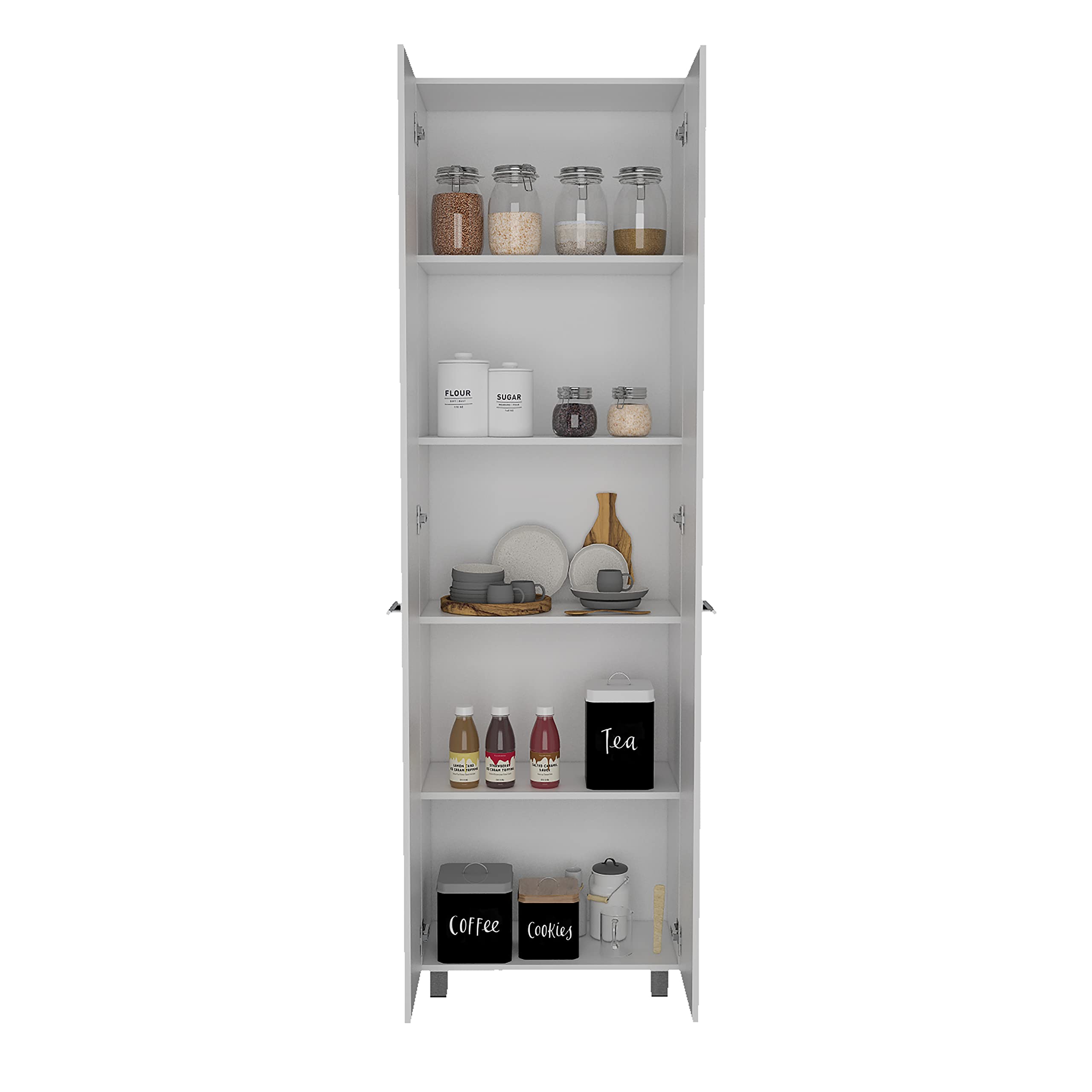 FM FURNITURE Pensacola 2-Door Kitchen Pantry Cabinet, with Five Interior Shelves - White