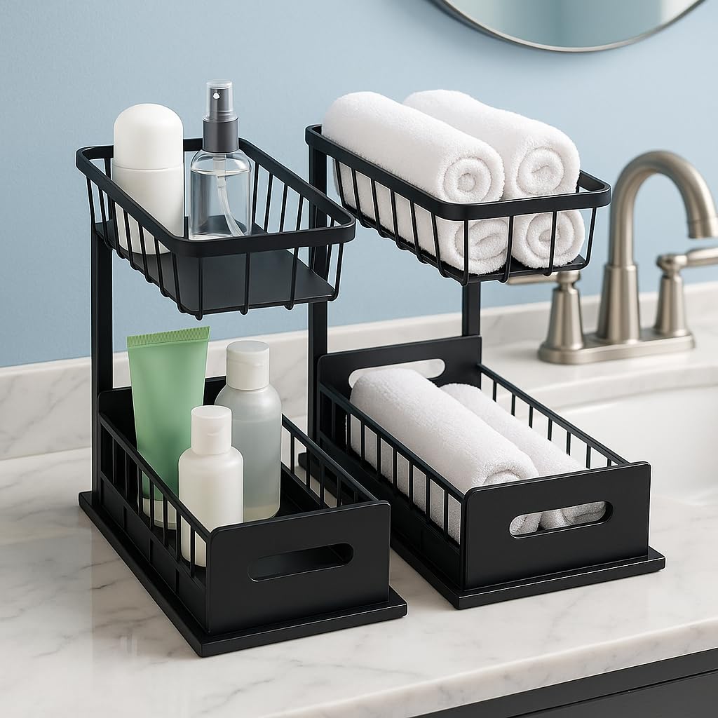 Ustech Under Sink Organizer, 2Tier, Cabinet Organizer, Bathroom Organizer, Under Sink Organizers & Storage, Pack Of 2