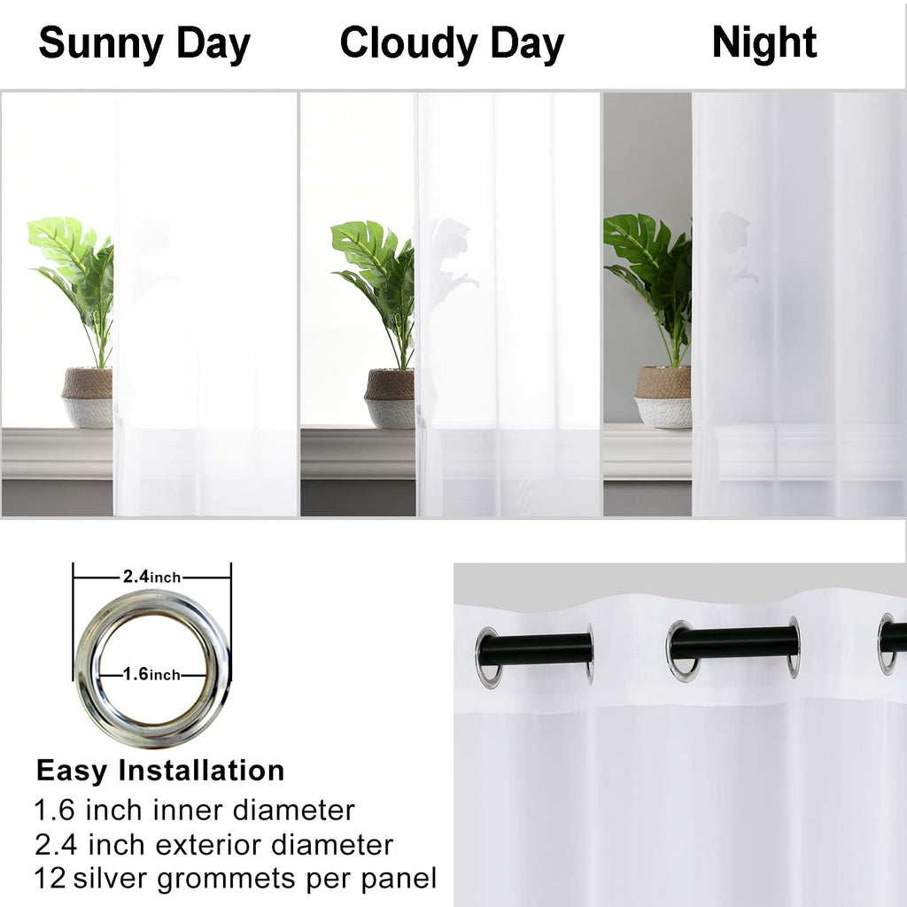 Hiasan White Sheer Curtains For Bedroom With Tiebacks, Grommet Light Filtering Extra Wide Voile Texture Window Curtains For Living Room, Kids' Room And Nursery, W70 X L84, 2 Soft Drape Panels
