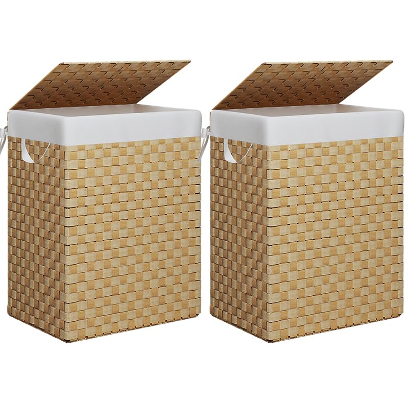 Foldable Laundry Hamper Basket with Lid by Fionas magic, Handwoven 96L Large Clothes Hamper with Removable Liner Bags, Collapsi