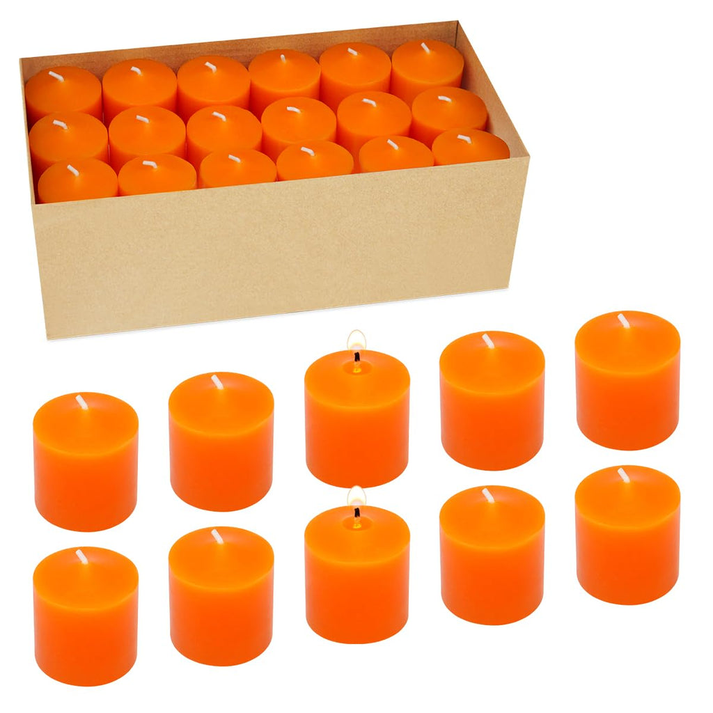 10 Hour Orange Votive Candles for Weddings Party Halloween Fall and Emergency, Set of 36 Unscented Bulk Candles for Restaurants 