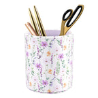 Waveyu Pen Holder, Makeup Brush Holder Leather Cute Vintage Flowers Pattern Pencil Cup For Girls Kids Women Durable Stand Desk O