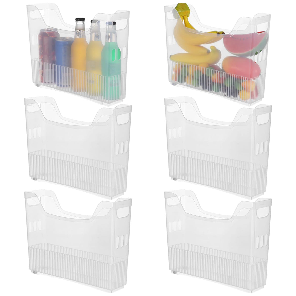 6 Pcs Freezer Drawer Organizer Bins  Clear Plastic Pantry Organizers with Wheels, Tall Narrow Kitchen Organization Rolling Free
