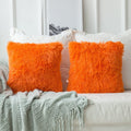 Wondershala Orange Fur Pillow Cover 16 X 16 Square Cushion Cover Decorative Pillow Covers For Sofa Set Of 2