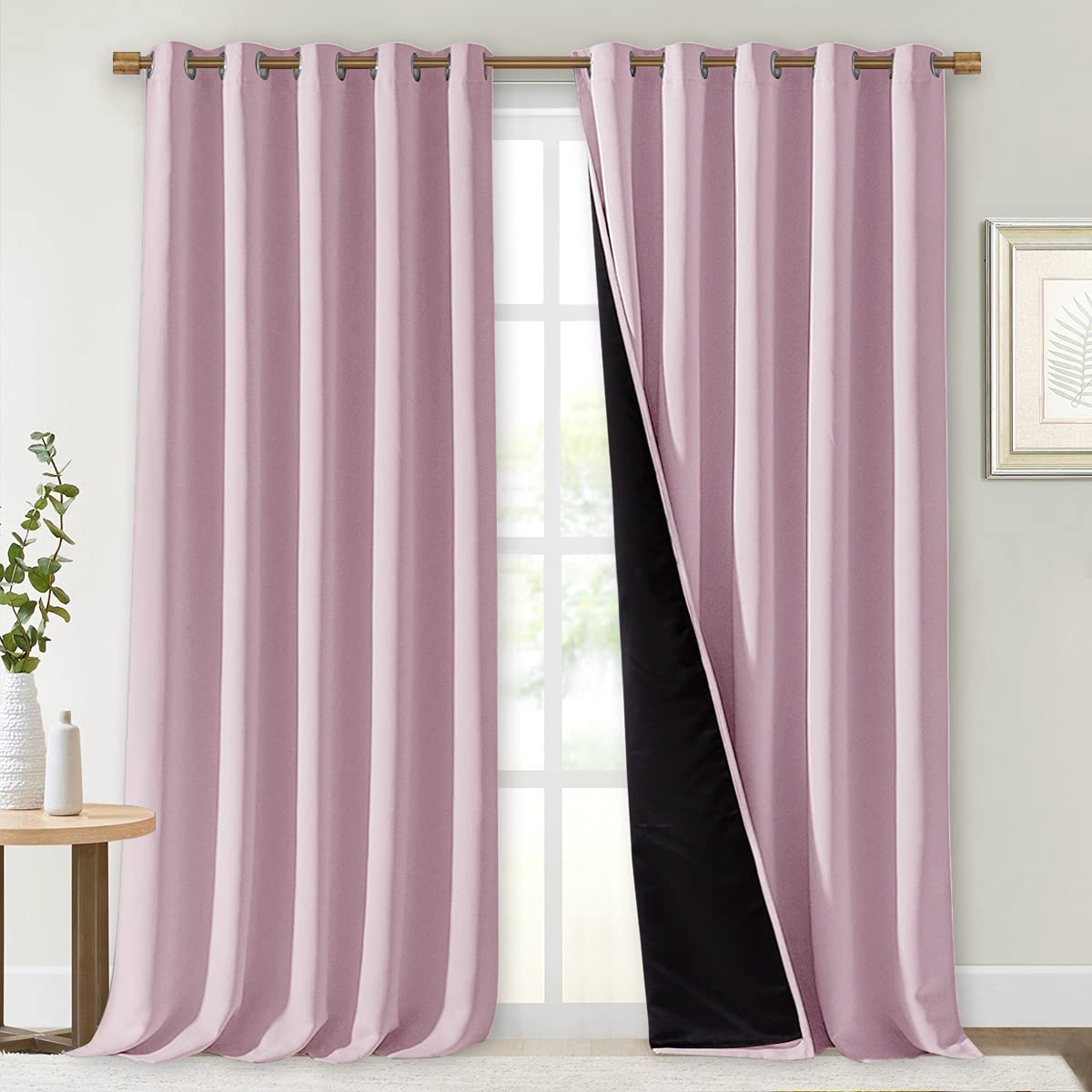Nicetown 100% Blackout Window Curtain Panels, Heat And Cold Blocking Drapes With Black Liner For Nursery, 108 Inches Thermal Ins