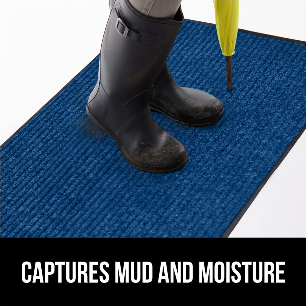 Gorilla Grip Waterproof Heavy Duty Traffic Guard Doormat, Stain And Fade Resistant, Durable Rubber, Low Profile Door Mat, Shoe Scraper, Welcome Mats For Entry, 29X17, Blue