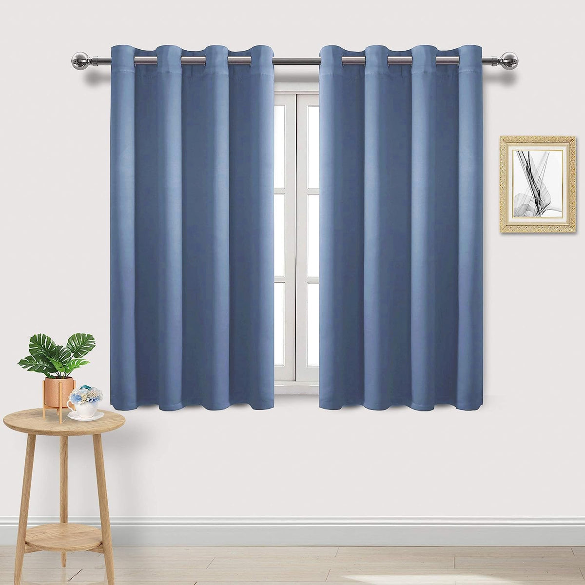 Dwcn Dusty Blue Blackout Curtains For Living Room, W52Xl54 Inches Long, Spring Thermal Curtains For Bedroom, Room Darkening Drap
