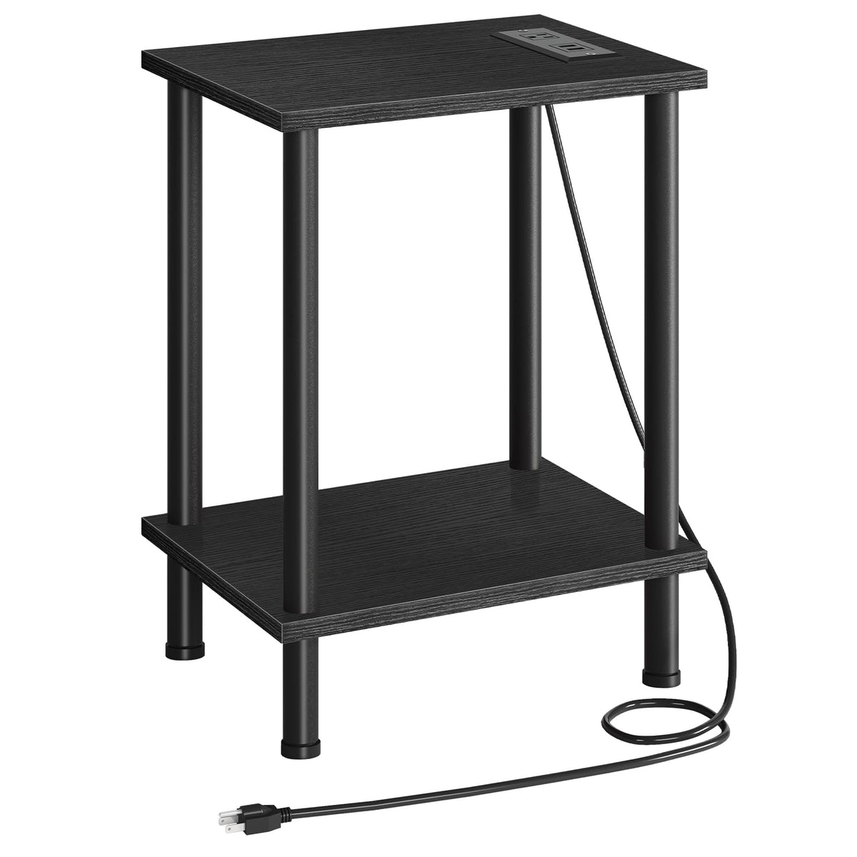 Hoobro Side Table With Charging Station, End Tables With Usb Ports And Outlets, Nightstand With 2-Layer Storage Shelves For Small Spaces, Living Room, Bedroom, Black Bk09Ubz01