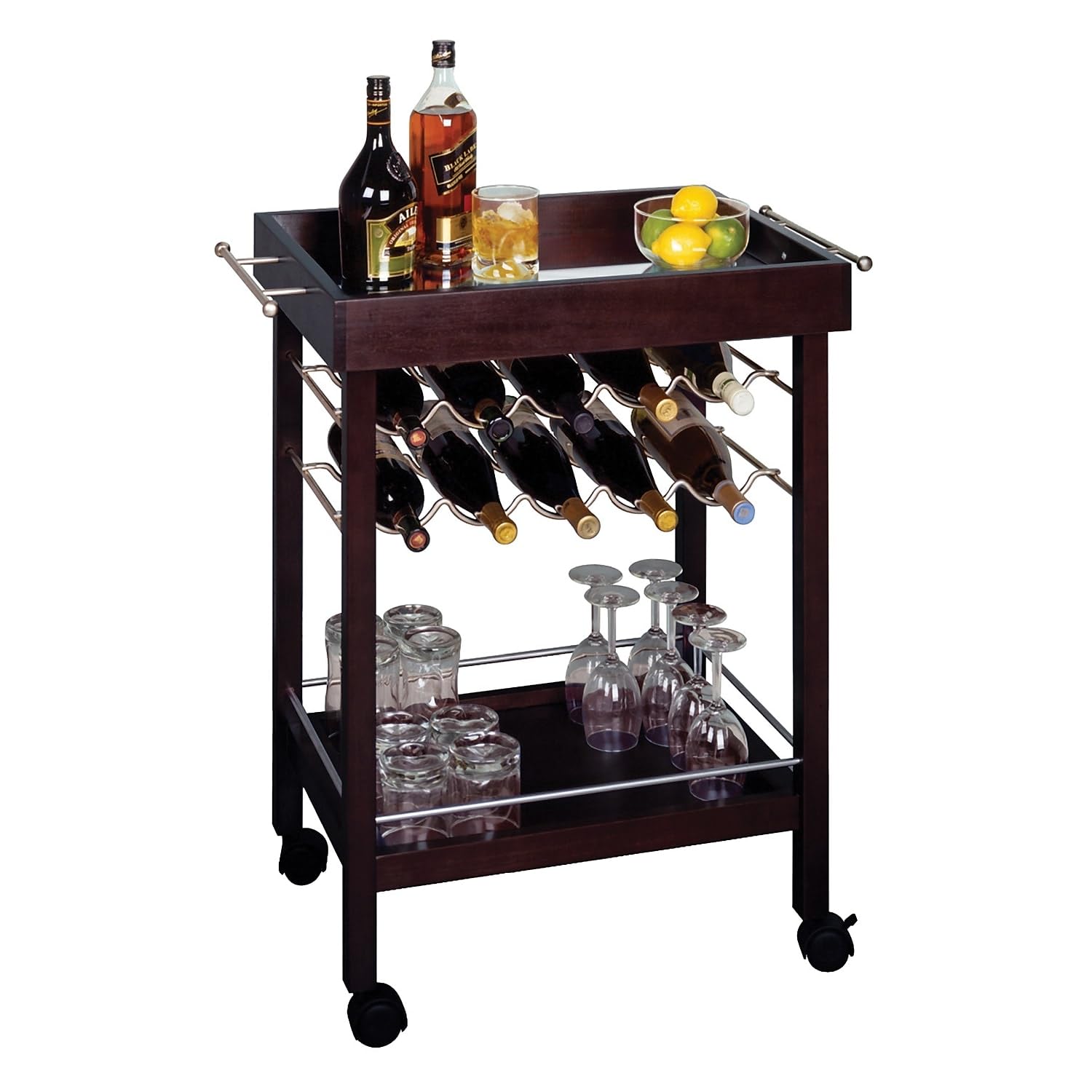 Winsome 33 1/4 x 30 x 18 1/2-Inch Mirror Top Bar Cart With Wine Rack, Dark Espresso (92329)