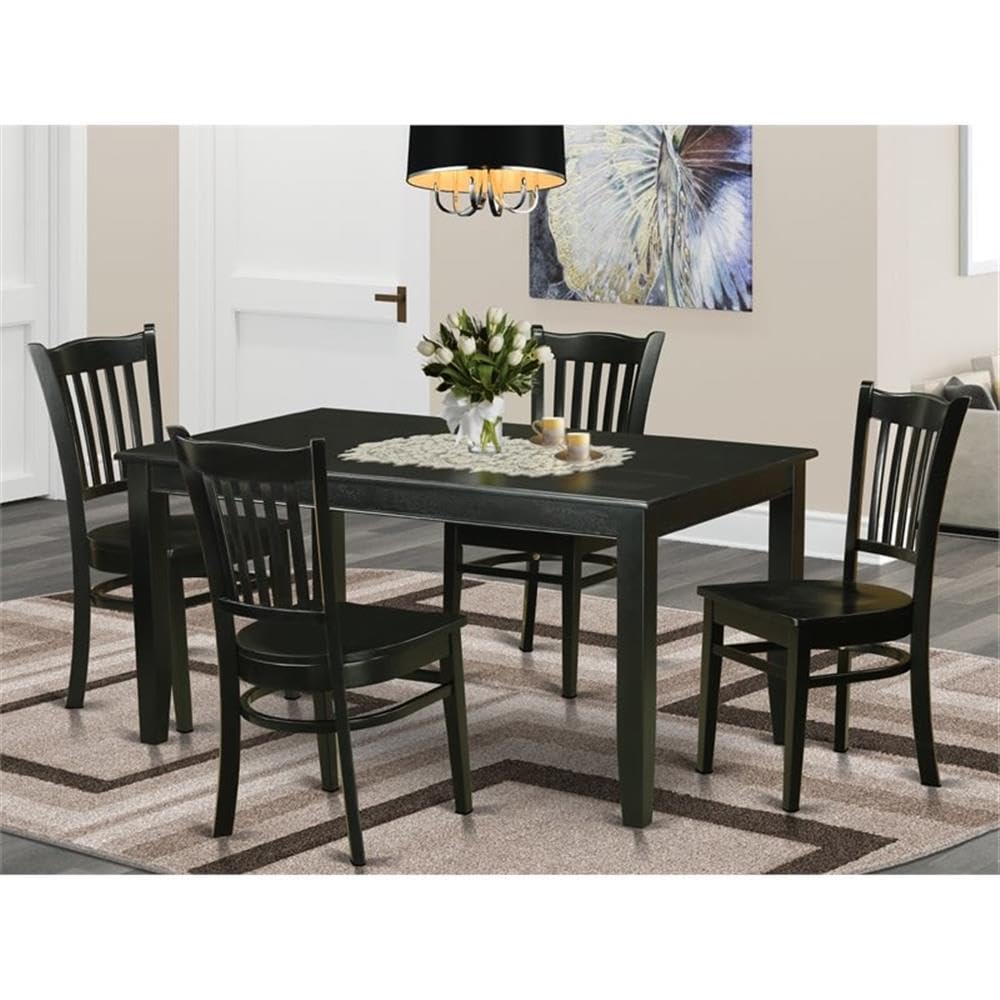 East West Furniture DUGR5-BLK-W 5 Piece Dining Set Includes a Rectangle Solid Wood Table and 4 Kitchen Room Chairs, 36x60 Inch, Black